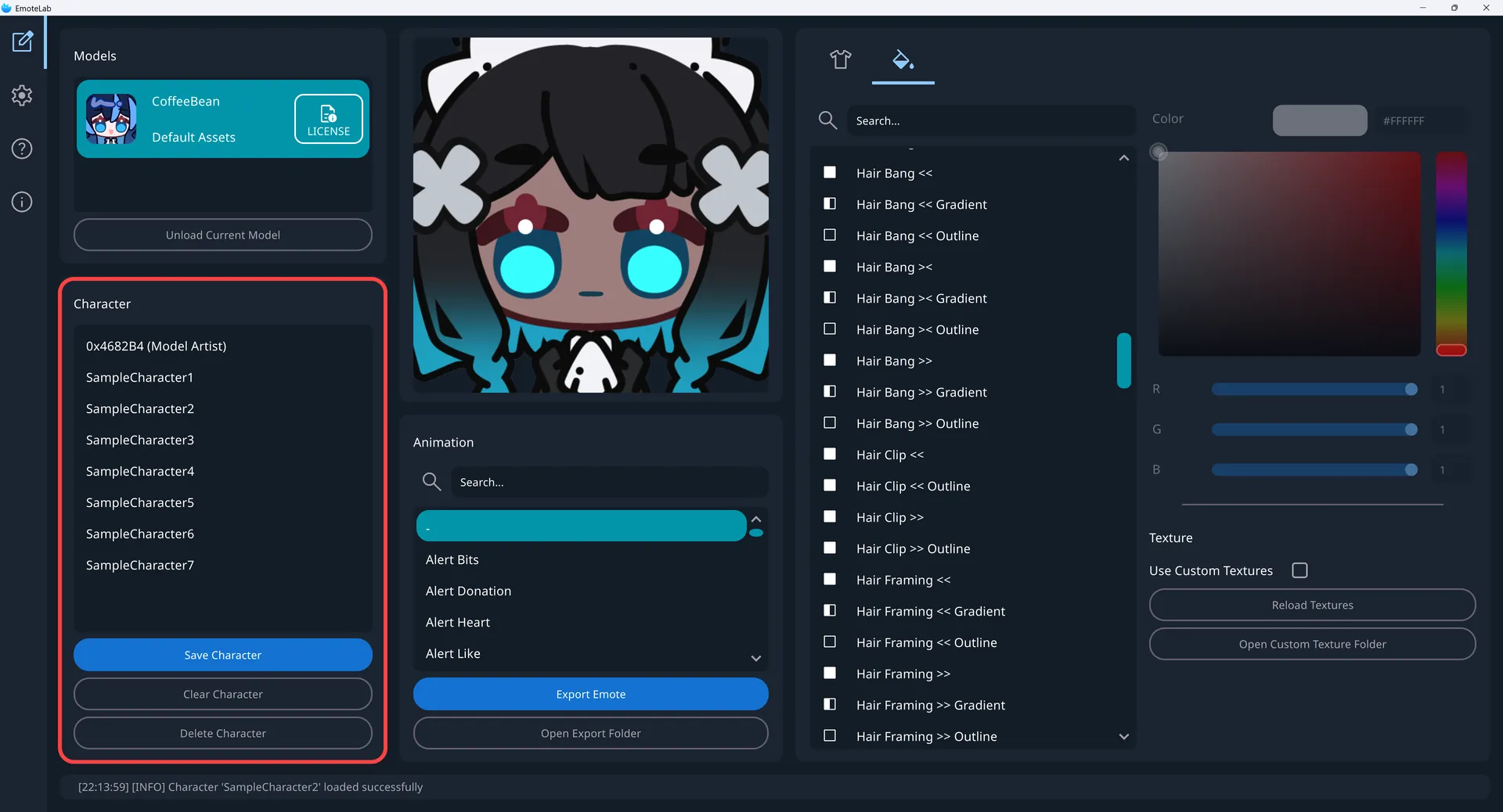 Characters Management Interface