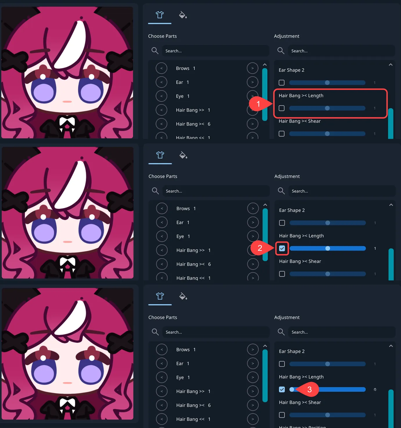 How to Adjust Parts with Sliders